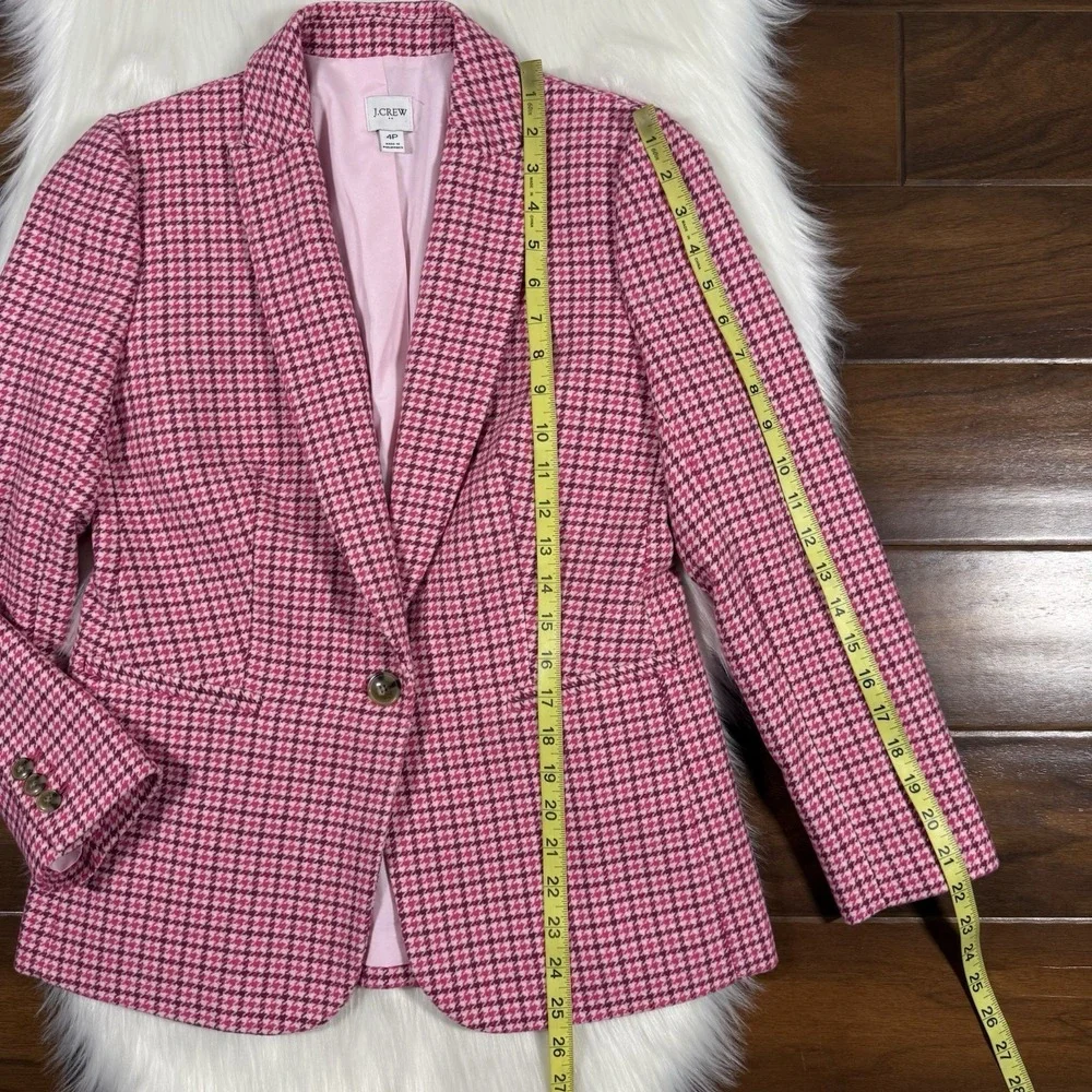 J.‎ Crew Women's Size 4 P Petite Pink Houndstooth Wool Blend Blazer Jacket BA809